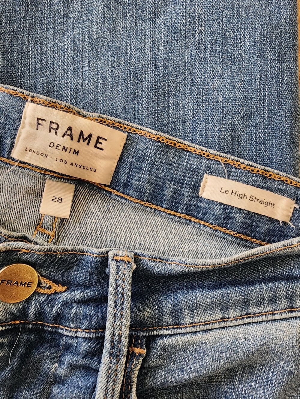 FRAME Le High Straight Split Hem Caroline Jeans Size 28 Cropped High Rise Medium - Picture 9 of 11